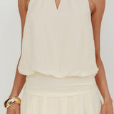 Give In Halterneck Layered Hem Mini Dress Butter