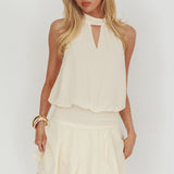 Give In Halterneck Layered Hem Mini Dress Butter