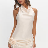 Elarah High Cowl Halterneck Mini Dress Pearl