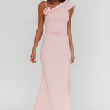Sugar High Asymmetric Shoulder Drape Maxi Dress Pink