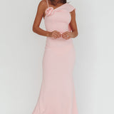 Sugar High Asymmetric Shoulder Drape Maxi Dress Pink