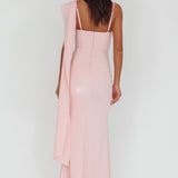 Sugar High Asymmetric Shoulder Drape Maxi Dress Pink