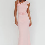 Sugar High Asymmetric Shoulder Drape Maxi Dress Pink
