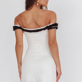 Maysie Off-Shoulder Frill Trim Mini Dress Cream