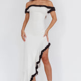 Shake It Off Asymmetric Off-Shoulder Dress Cream