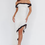 Shake It Off Asymmetric Off-Shoulder Dress Cream