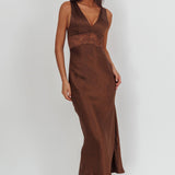 So Sweet Lace Trim Maxi Dress Chocolate