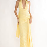 Adair Halterneck Waist Sash Maxi Dress Lace Butter