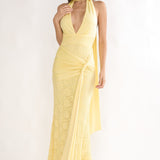Adair Halterneck Waist Sash Maxi Dress Lace Butter