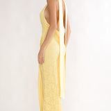 Adair Halterneck Waist Sash Maxi Dress Lace Butter