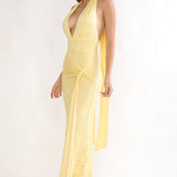 Adair Halterneck Waist Sash Maxi Dress Lace Butter