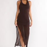 Make It Count Backless Cowl Maxi Dress Chocolate