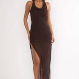 Make It Count Backless Cowl Maxi Dress Chocolate