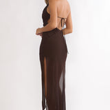 Make It Count Backless Cowl Maxi Dress Chocolate