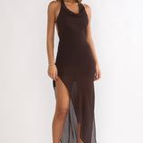 Make It Count Backless Cowl Maxi Dress Chocolate