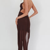 Make It Count Backless Cowl Maxi Dress Chocolate