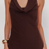 Make It Count Backless Cowl Maxi Dress Chocolate