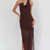 Make It Count Backless Cowl Maxi Dress Chocolate