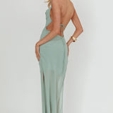 Make It Count Backless Cowl Maxi Dress Sage