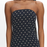 Calluna Strapless Sheer Godet Hem Maxi Dress Print Navy