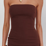 Calluna Strapless Sheer Godet Hem Maxi Dress Chocolate