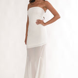 Calluna Strapless Sheer Godet Hem Maxi Dress White