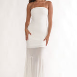 Calluna Strapless Sheer Godet Hem Maxi Dress White