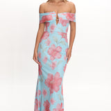 Tilda Off-Shoulder Maxi Dress Floral Blue