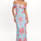 Tilda Off-Shoulder Maxi Dress Floral Blue