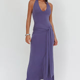 Matchmakers Sash Waist Halter Maxi Dress Taupe