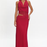 Playing Games Cut-Out Cowl Halter Dress Berry