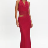 Playing Games Cut-Out Cowl Halter Dress Berry