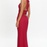 Playing Games Cut-Out Cowl Halter Dress Berry
