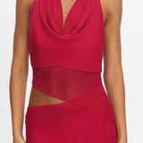 Playing Games Cut-Out Cowl Halter Dress Berry