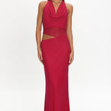 Playing Games Cut-Out Cowl Halter Dress Berry