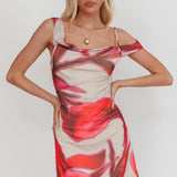 Riders Asymmetric Neckline Mini Dress Print Beige