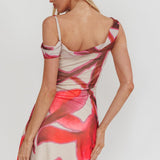 Riders Asymmetric Neckline Mini Dress Print Beige