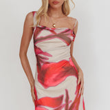 Riders Asymmetric Neckline Mini Dress Print Beige