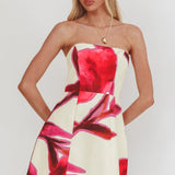 City Central Strapless A-Line Mini Dress Print Beige