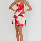City Central Strapless A-Line Mini Dress Print Beige