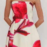 City Central Strapless A-Line Mini Dress Print Beige