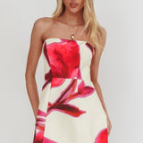 City Central Strapless A-Line Mini Dress Print Beige