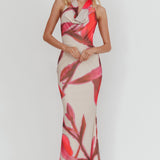 Outlier Cowl Halterneck Maxi Dress Print Beige
