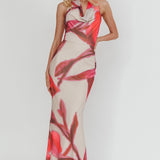 Outlier Cowl Halterneck Maxi Dress Print Beige