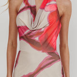 Outlier Cowl Halterneck Maxi Dress Print Beige