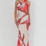 Outlier Cowl Halterneck Maxi Dress Print Beige