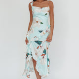 Sunshine Eternity Asymmetric Neckline Ruffle Maxi Dress Floral Mint