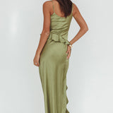 Sunshine Eternity Asymmetric Neckline Ruffle Maxi Dress Olive