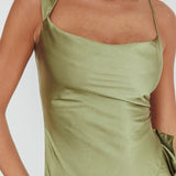Sunshine Eternity Asymmetric Neckline Ruffle Maxi Dress Olive