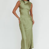 Cheers To You Cowl Back Maxi Dress Olive